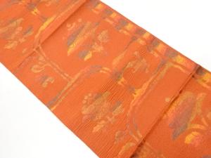 本場筑前博多抽象格子に花葉模様織出し名古屋帯